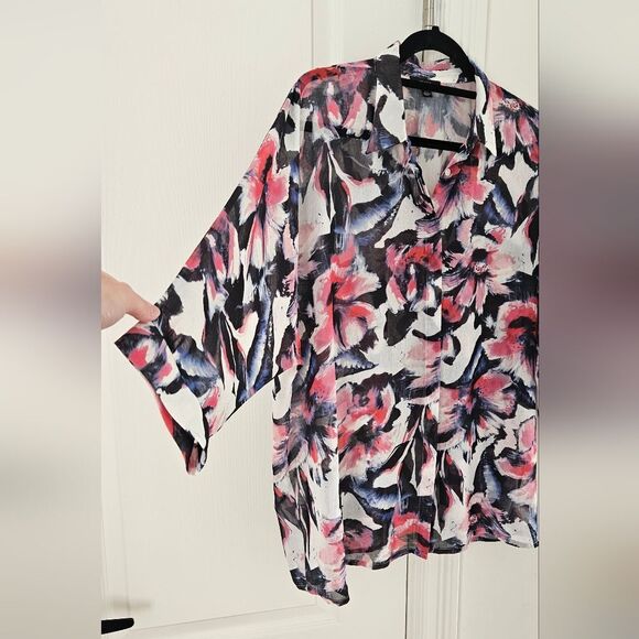 IMNYC Floral Button-Down Shirt - Pink, Black, White - Picture 2 of 4